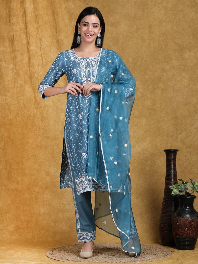 Shifory Embroidered Green Kurta Pant & Dupatta Set for Women - Image 1